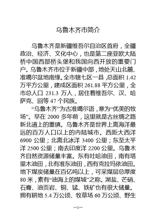 乌鲁木齐市情况简介