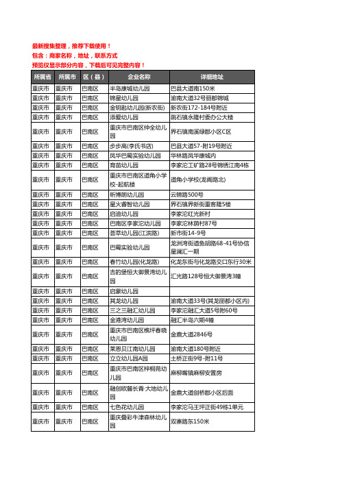 新版重庆市重庆市巴南区幼儿园企业公司商家户名录单联系方式地址大全200家