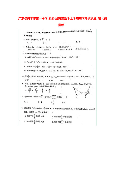 广东省兴宁市第一中学2020届高三数学上学期期末考试试题理扫描版202001110121