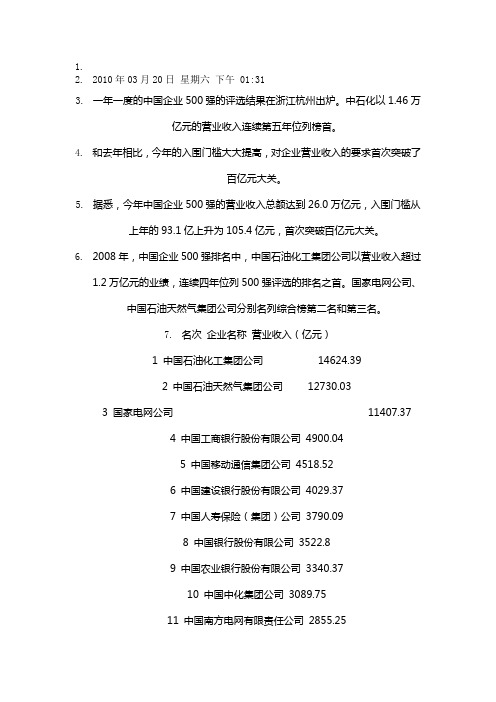 2010中国企业500强