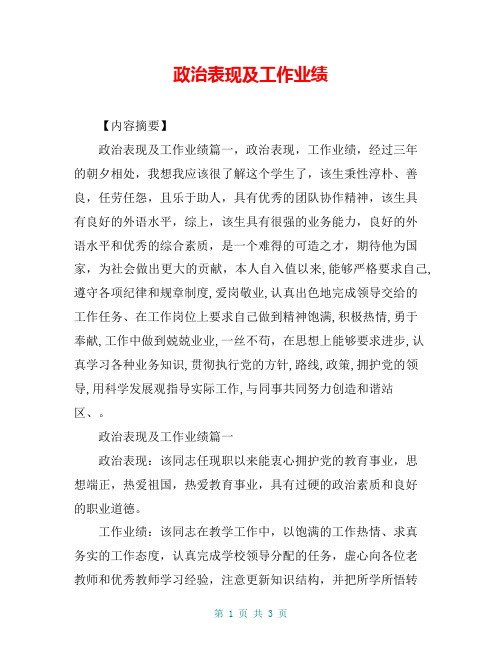 政治表现及工作业绩
