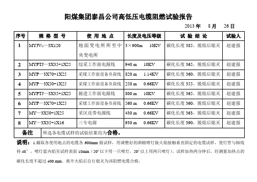 阻燃电缆试验报告