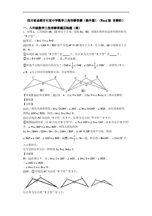 四川省成都市石室中学数学三角形解答题(提升篇)(Word版 含解析)