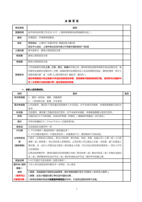 申根签证材料清单