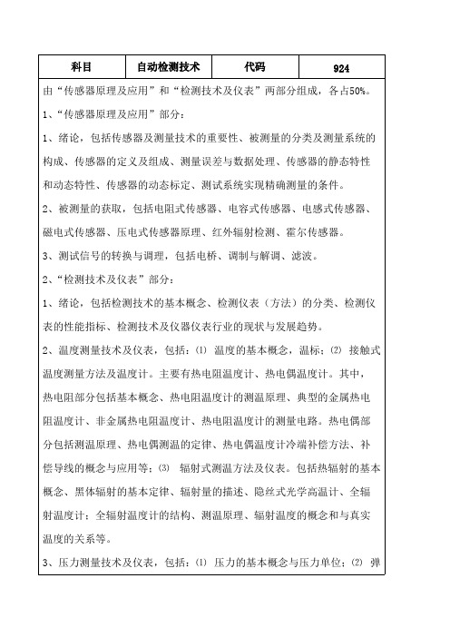 内蒙古科技大学924自动检测技术2020考研专业课初试大纲