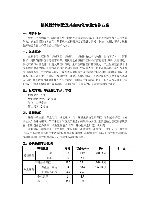 机械设计制造及其自动化专业培养方案