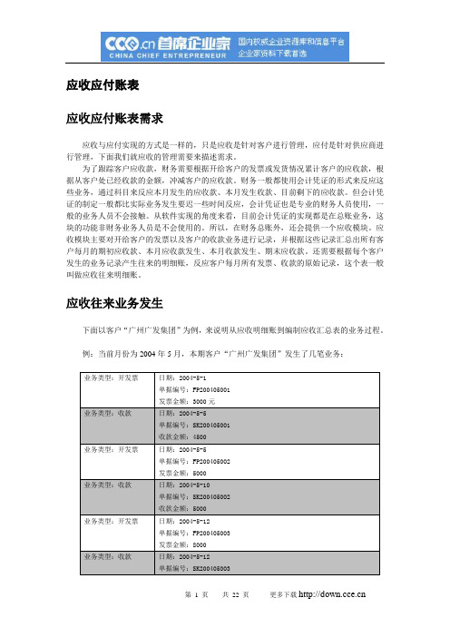 应收应付账表范本