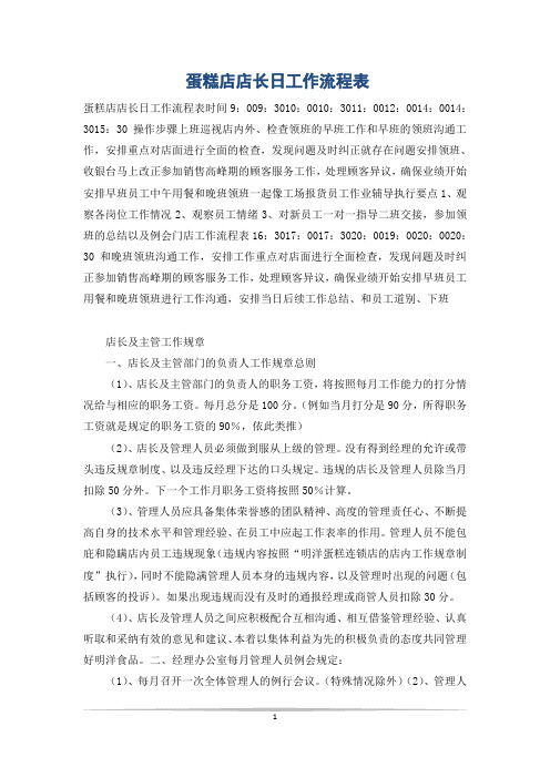 蛋糕店店长日工作流程表