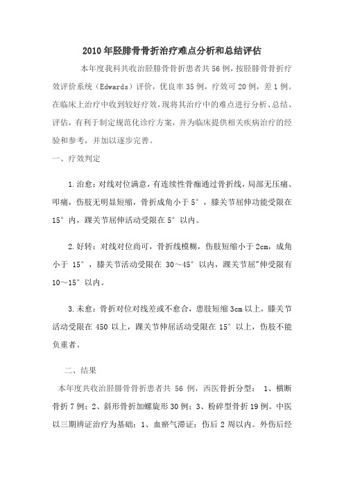 2010年胫腓骨骨折治疗难点分析和总结评估