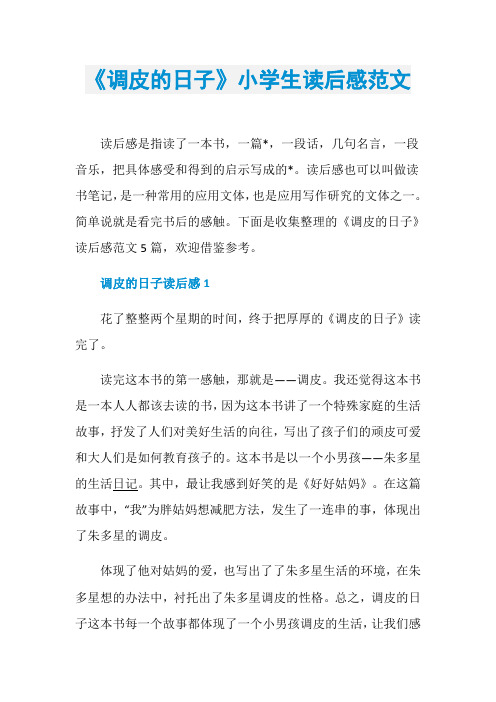 《调皮的日子》小学生读后感范文