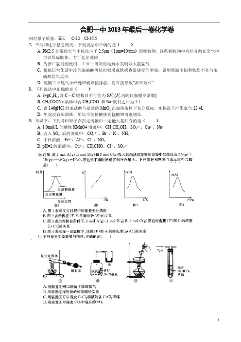 合肥一中2013冲刺高考化学最后一卷及答案