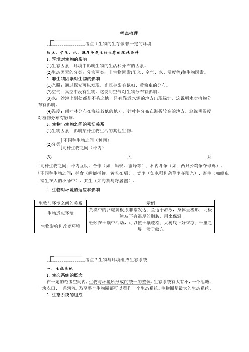 中考生物主题三 生物与环境考点梳理