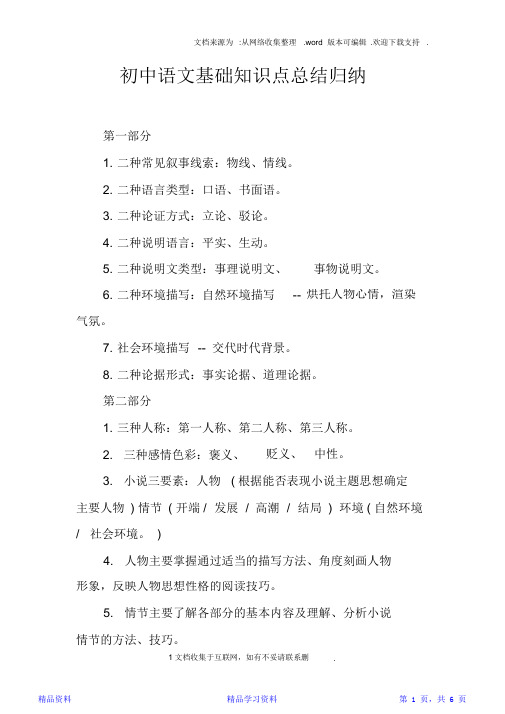 最全面初中语文基础知识点总结归纳(精华版)