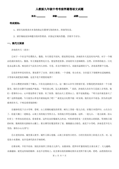 人教版九年级中考考前押题卷语文试题