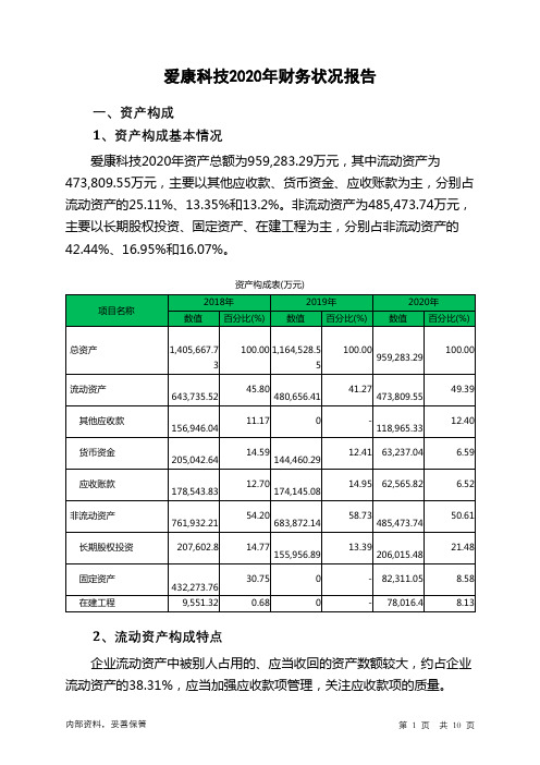 爱康科技2020年财务状况报告