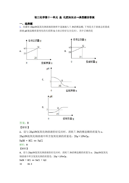 初三化学第十一单元 盐 化肥知识点-+典型题含答案