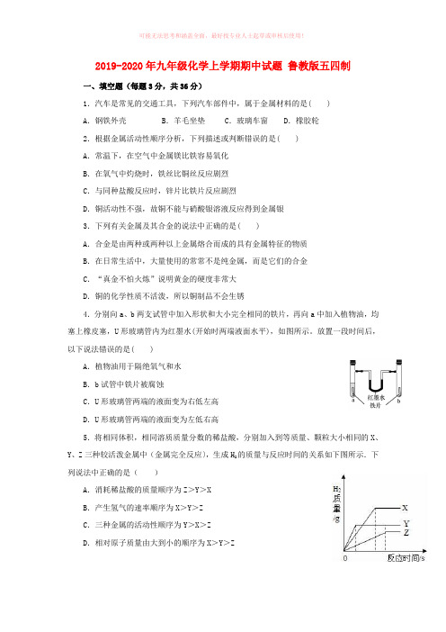 2019-2020年九年级化学上学期期中试题 鲁教版五四制