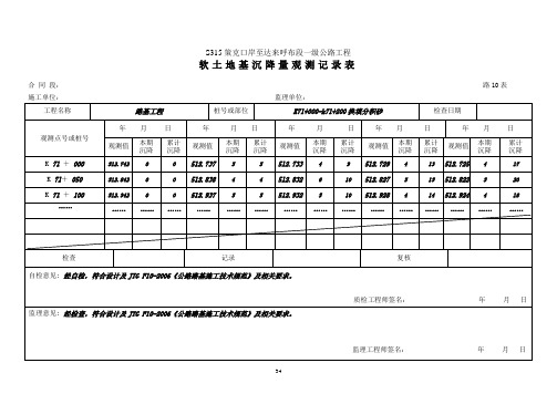 路10表软土地基沉降量观测记录表