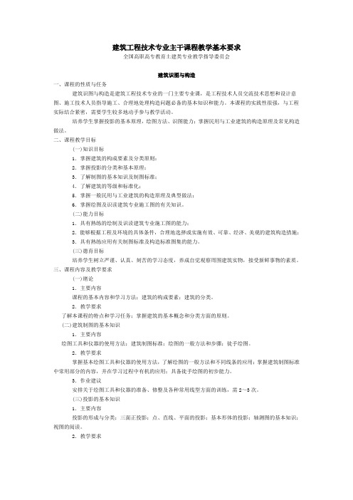 建筑工程技术专业主干课程教学基本要求