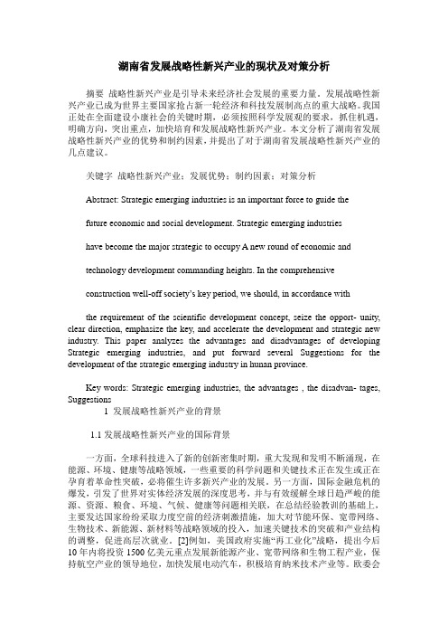 湖南省发展战略性新兴产业的现状及对策分析