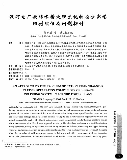 滦河电厂凝结水精处理系统树脂分离塔阳树脂传脂问题探讨