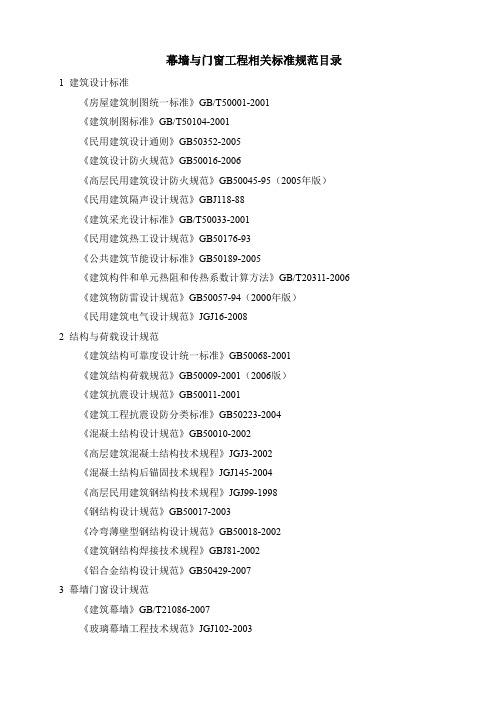 幕墙及门窗工程相关标准规范目录