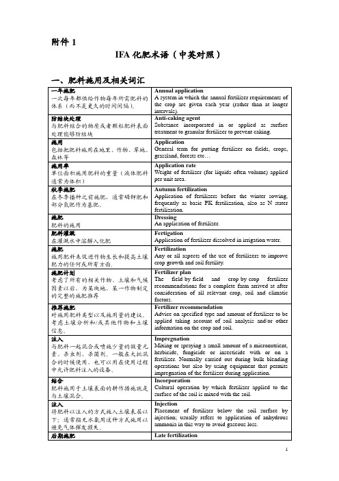 IFA化肥术语中英对照(详细版)