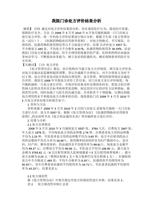 我院门诊处方评价结果分析