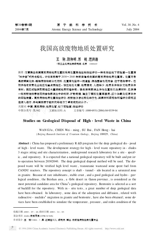 我国高放废物地质处置研究