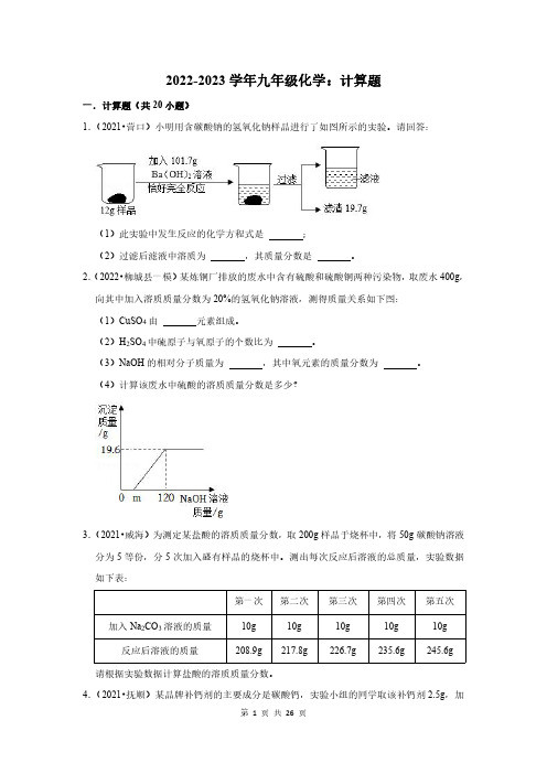 2022-2023学年九年级化学：计算题(附答案解析)