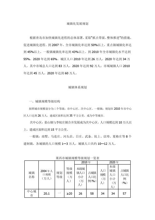 莱西市城镇建设“十一五”规划