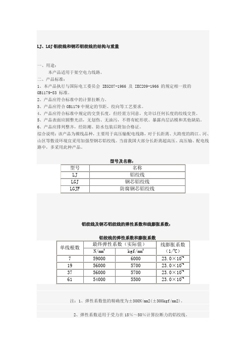 钢绞线钢芯铝绞线铝绞线重量表