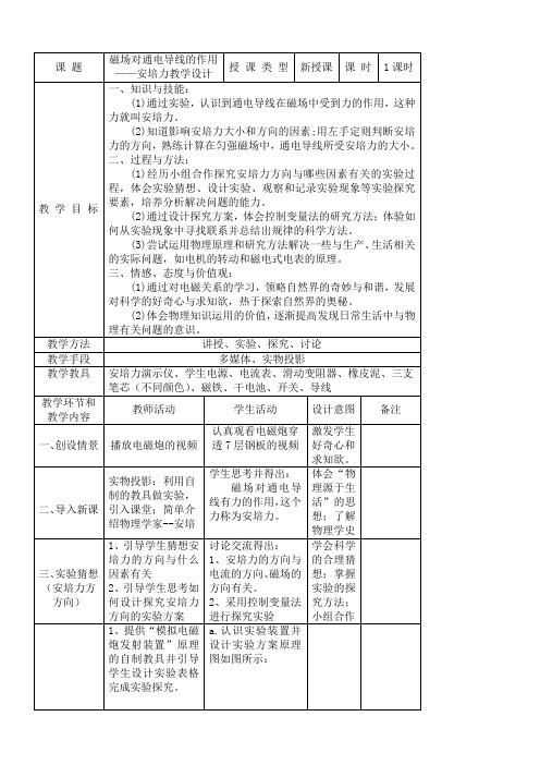 高中物理新版教案- 磁场对通电导线的作用——安培力-市赛一等奖