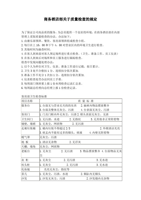 五星级酒店关于质量检查的规定