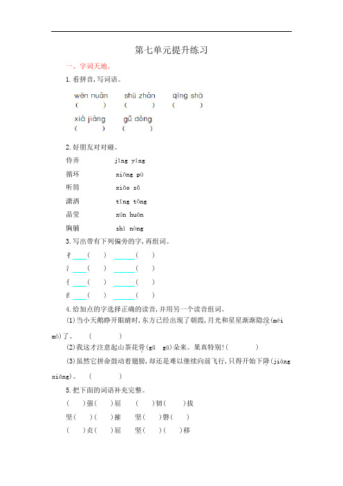 三年级上册语文试题-第七单元提升练习 鄂教版(含答案)