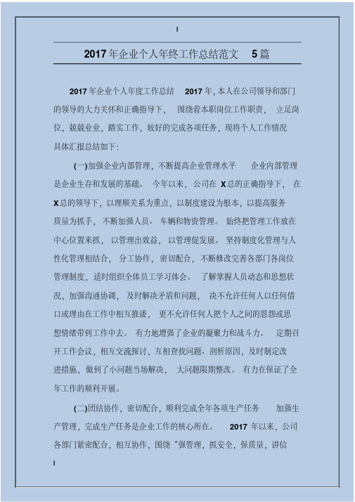 2017年企业个人年终工作总结范文5篇