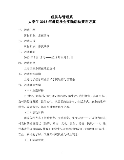大学生2013年暑期社会实践活动策划方案