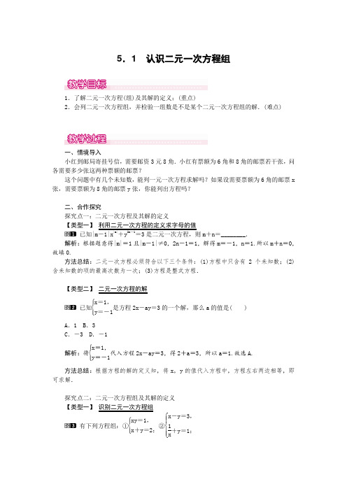 认识二元一次方程组   公开课教案  教案
