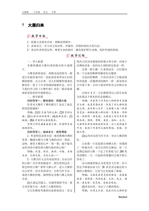 2020春人教版八年级语文下册优质课件-第二单元-7《大雁归来》教案