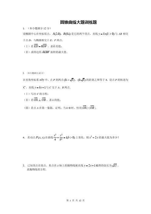 高三第一轮复习22----圆锥曲线大题训练题