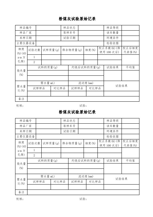 粉煤灰试验原始记录