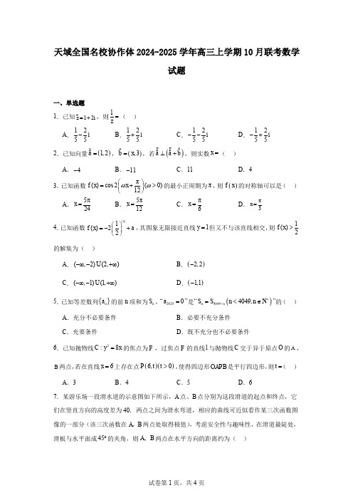 天域全国名校协作体2024-2025学年高三上学期10月联考数学试题