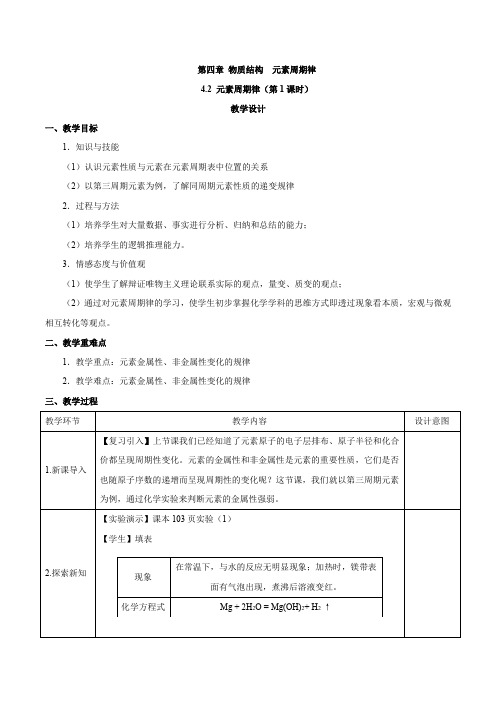 高中化学人教版(2019)必修第一册教案：第四章 第2节 元素周期律(第2课时)