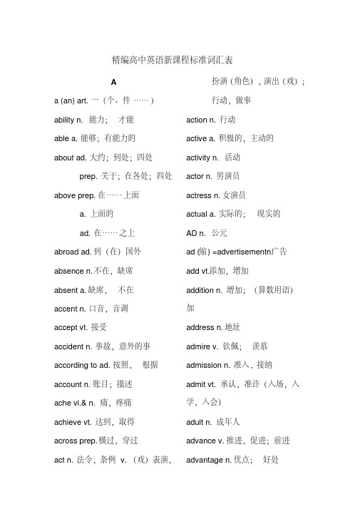 高中英语新课程标准词汇表
