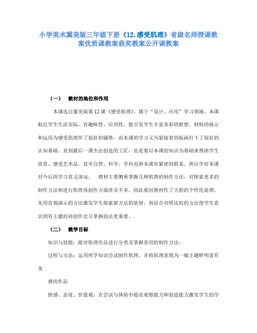 小学美术冀美版三年级下册《12.感受肌理》省级名师授课教案优质课教案获奖教案公开课教案A004