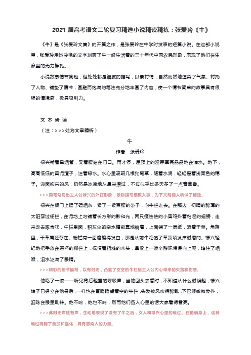 2021届高考语文二轮复习精选小说精读精练：张爱玲《牛》