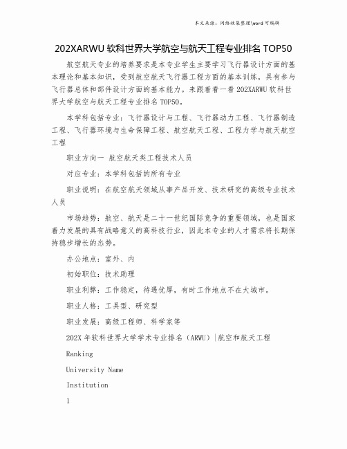 202XARWU软科世界大学航空与航天工程专业排名TOP50.doc