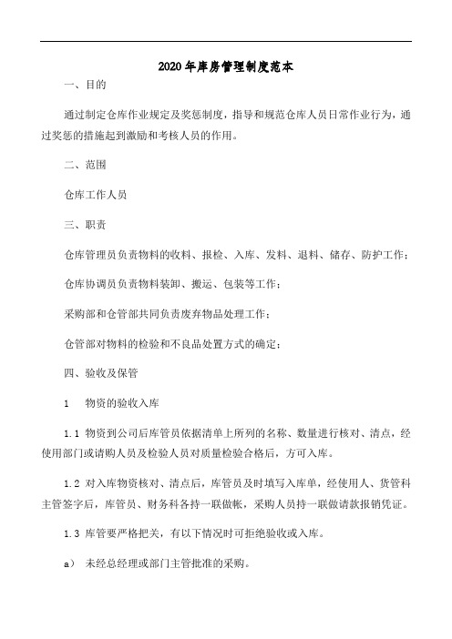 2020年库房管理制度范本