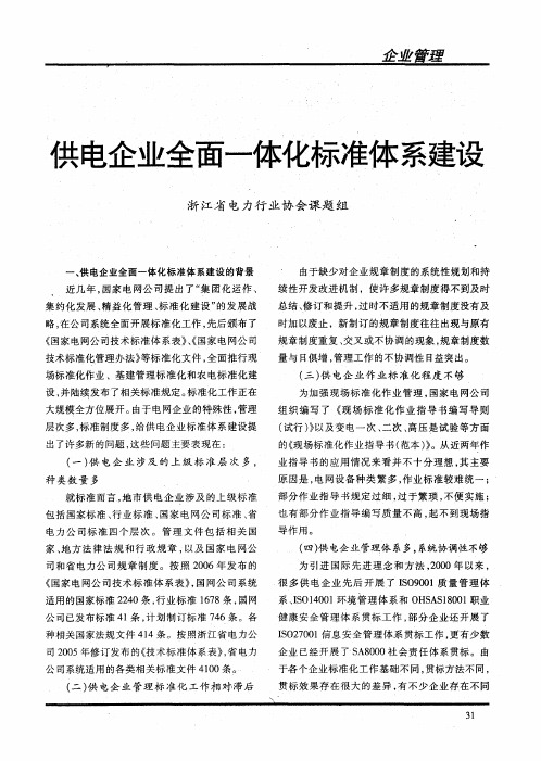 供电企业全面一体化标准体系建设