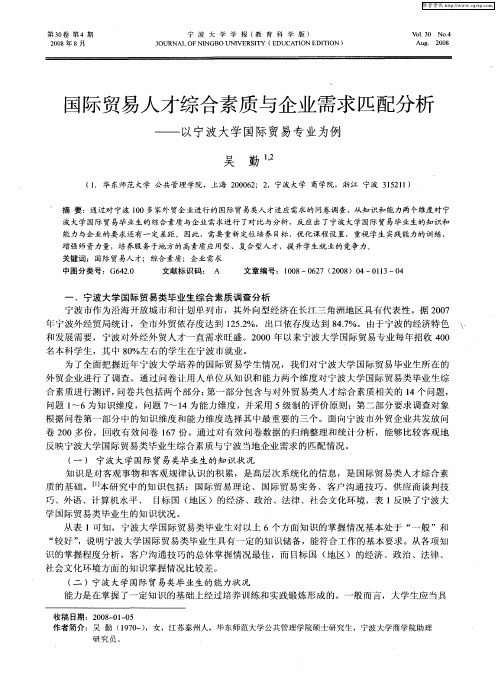 国际贸易人才综合素质与企业需求匹配分析——以宁波大学国际贸易专业为例